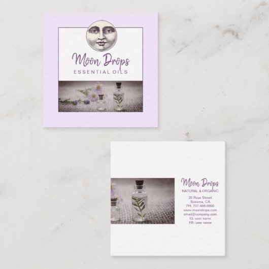 Man in de maan etherische oliën aromatherapie scho vierkante visitekaartje (Voorkant / Achterkant)