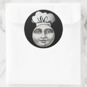 man in de maan full face chef pet zwart ronde sticker (Tas)