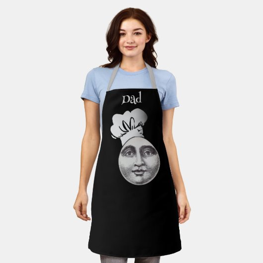 man in de maan full face chef pet zwart schort (Gedragen)