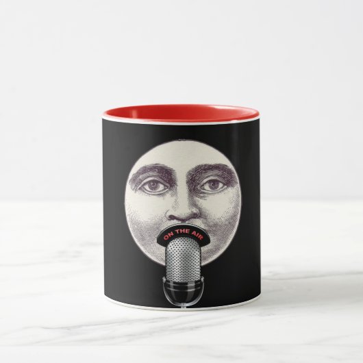 man in de maan full face microfoon zwart mok (Midden)