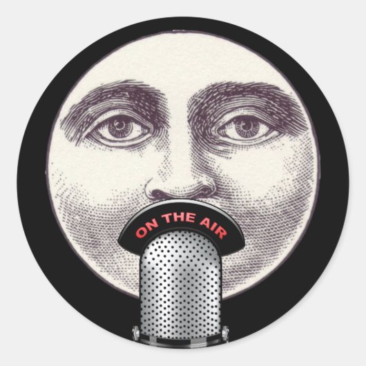 man in de maan full face microfoon zwart ronde sticker (Voorkant)