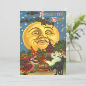 Man in de maan heks zwarte kat vleermuis sterren kaart (Staand voorkant)