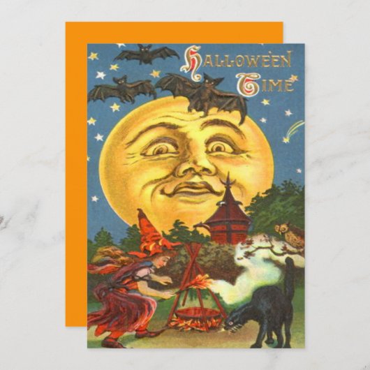 Man in de maan heks zwarte kat vleermuis sterren kaart (Voorkant / Achterkant)