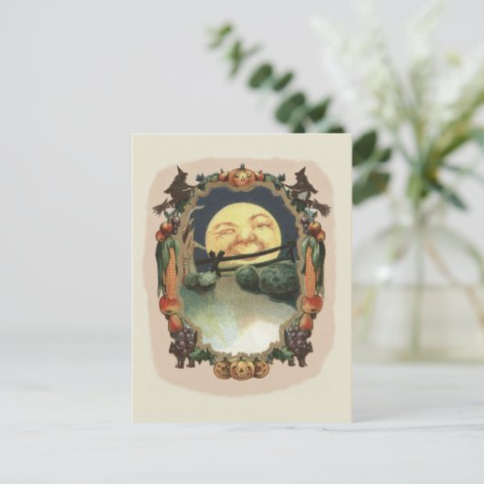 Man in de maan Jack o lantaarn heks Briefkaart (Staand voorkant)