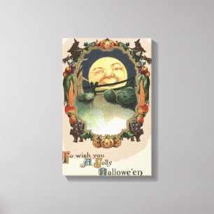 Man in de maan Jack o lantaarn heks Canvas Afdruk