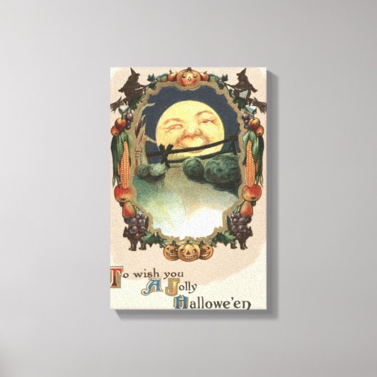 Man in de maan Jack o lantaarn heks Canvas Afdruk (Voorkant)