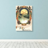 Man in de maan Jack o lantaarn heks Canvas Afdruk (Insitu (Houten vloer))