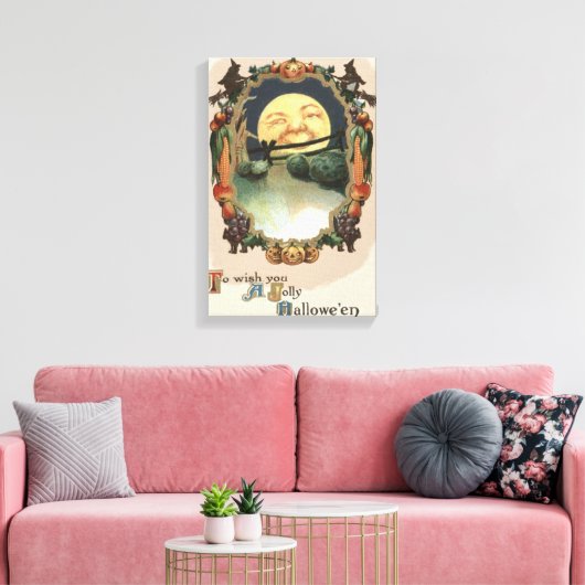Man in de maan Jack o lantaarn heks Canvas Afdruk (Insitu (Woonkamer))