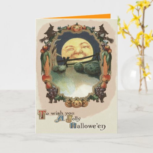 Man in de maan Jack o lantaarn heks Kaart (Gele Bloem)