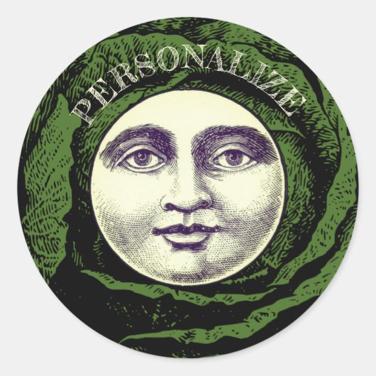 Man in de maan  kool hoofd ronde sticker (Voorkant)