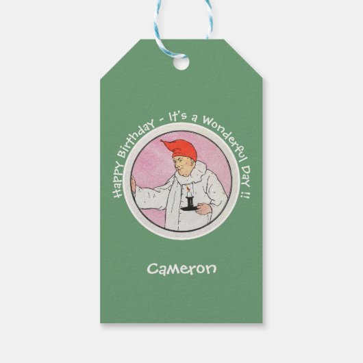 Man in de Maan Moeder Gans Verjaardagsfeestartikel Cadeaulabel (Achterkant)