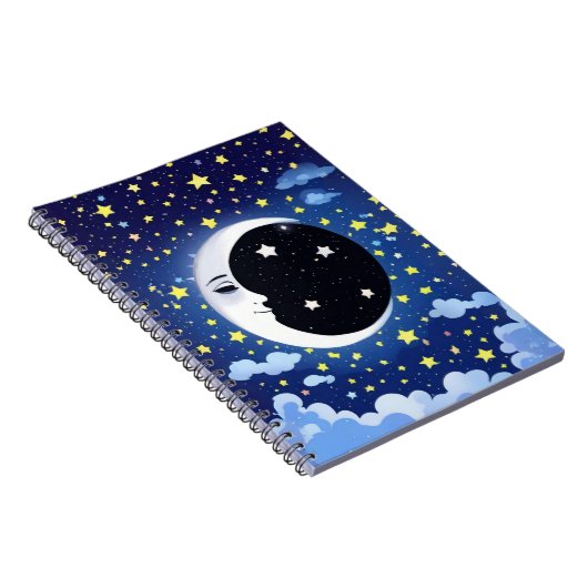 Man in de maan op een sterrenachtergrond notitieboek (Rechterzijde)