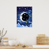 Man in de maan op een sterrenachtergrond poster (Keuken)
