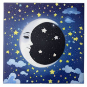 Man in de maan op een sterrenachtergrond tegeltje (Voorkant)