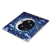 Man in de maan op een sterrenachtergrond tegeltje (Zijkant)