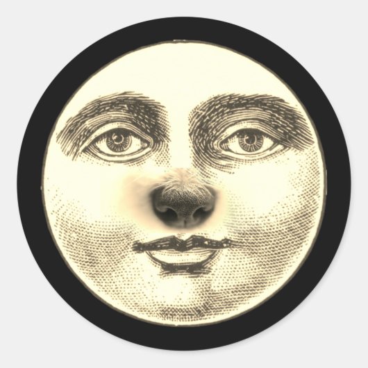 man in de maan puppy hondenneus grillig ronde sticker (Voorkant)
