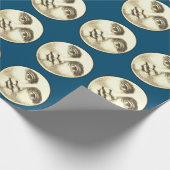 man in de maan vol gezicht blauw gouden ster cadeaupapier (Hoek)