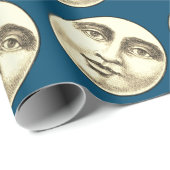 man in de maan vol gezicht blauw gouden ster cadeaupapier (Rol Hoek)