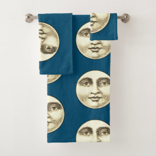 man in de maan vol gezicht blauw sepia bad handdoek