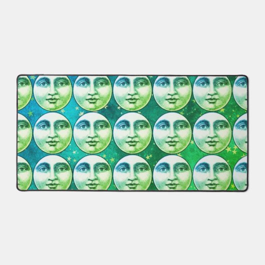 man in de maan vol gezicht blauwgroen blauw groen bureaumat (Voorkant)
