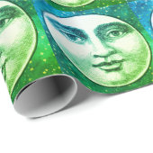  man in de maan vol gezicht blauwgroen blauwe ster cadeaupapier (Rol Hoek)