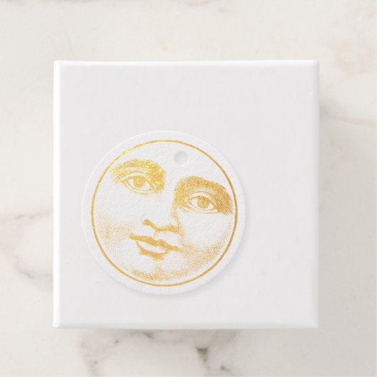 man in de maan vol gezicht bruin sepia goud bedankjes labels (Met doos)