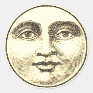man in de maan vol gezicht bruin sepia goud ronde sticker