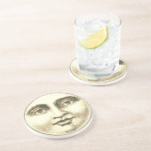 man in de maan vol gezicht bruin sepia goud zandsteen onderzetter (Zijkant)