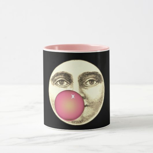  man in de maan vol gezicht roze kauwgom mok (Midden)