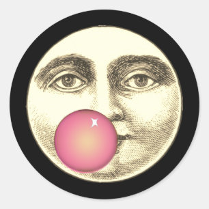  man in de maan vol gezicht roze kauwgom ronde sticker