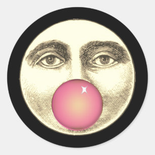 man in de maan vol gezicht roze kauwgom ronde sticker