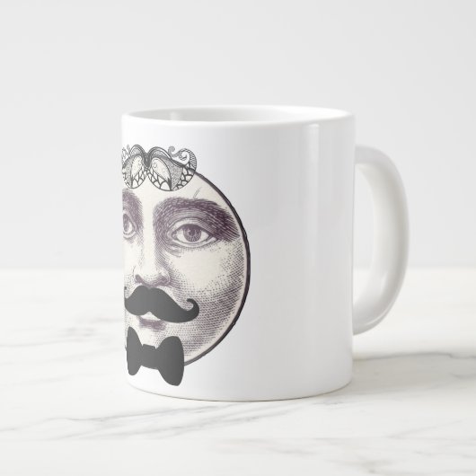  man in de maan vol gezicht snor strik stropdas grote koffiekop (Voorkant rechts)