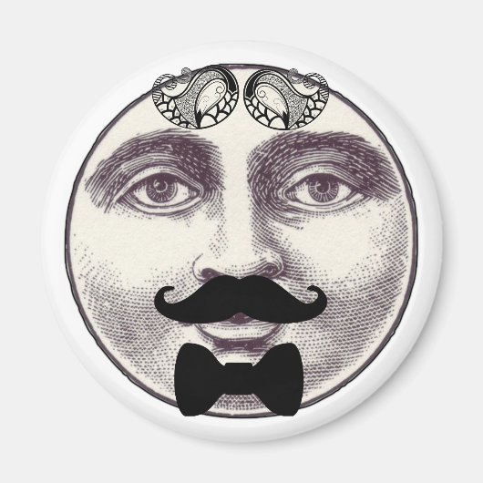 man in de maan vol gezicht snor strik stropdas magneet (Voorkant)