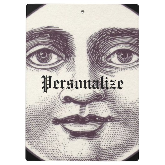  man in de maan vol gezicht zwart wit klembord (Achterkant)