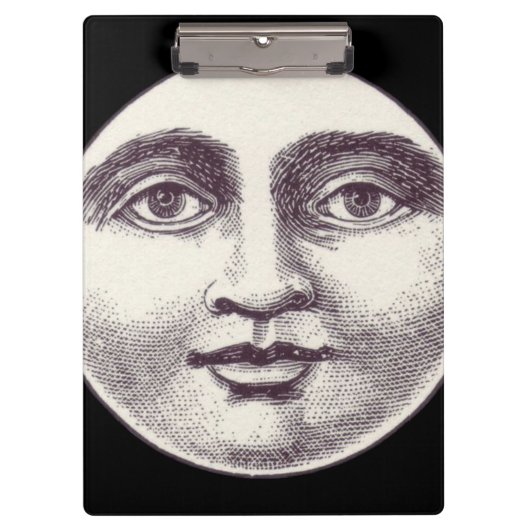 man in de maan vol gezicht zwart wit klembord (Voorkant)