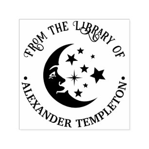 Man in de Moon Stars Bibliotheek Boeknaam Zelfinktende Stempel