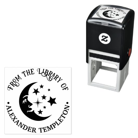 Man in de Moon Stars Library Boeknaam Zelfinktende Stempel (In situ)