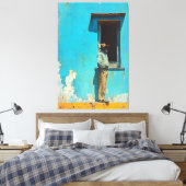 Man in de schaduw - een rustieke Cubaanse scene Canvas Afdruk (Insitu (Slaapkamer))