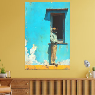 Man in de schaduw - een rustieke Cubaanse scene Canvas Afdruk