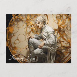 Man in een gouden houtschilderij briefkaart