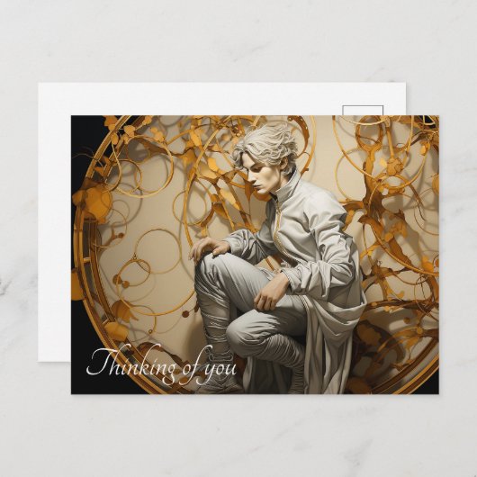 Man in een gouden houtschilderij briefkaart (Voorkant / Achterkant)