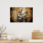 Man in een gouden houtschilderij poster (Keuken)