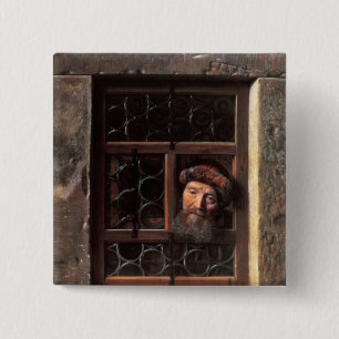 Man in een venster, 1653 vierkante button 5,1 cm