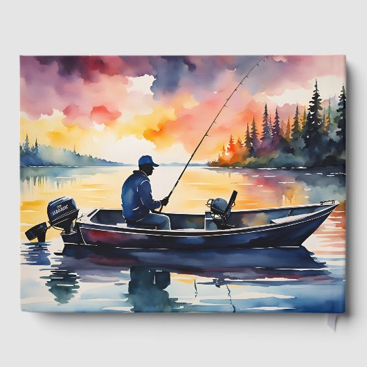Man in een Vissende boot op Lake Memorial Gastenboek (Achterkant)