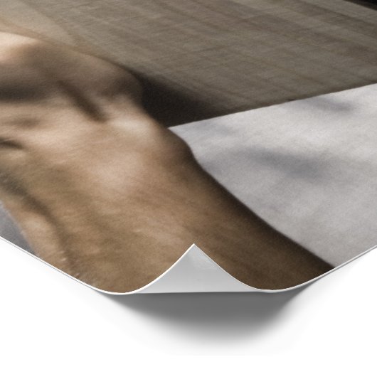 man in een zwarte karate gi die vechtsport beoefen poster (Hoek)