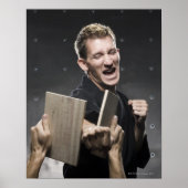 man in een zwarte karate gi die vechtsport beoefen poster (Voorkant)