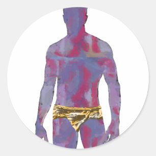Man in goudondergoed ronde sticker