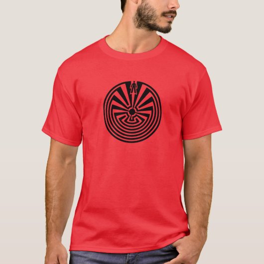 Man in het doolhof, reis door het leven, labyrint, t-shirt (Voorkant)