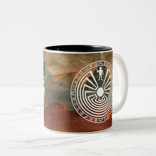 Man in het doolhof tweekleurige koffiemok (Voorkant rechts)