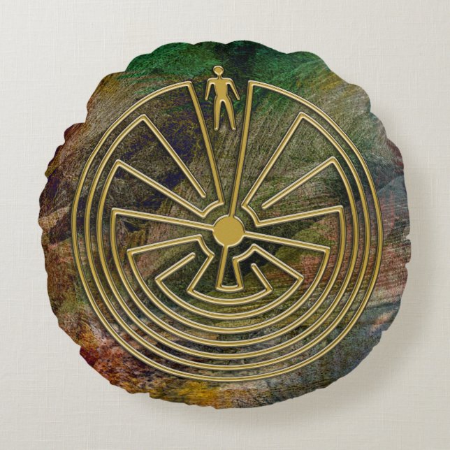 MAN IN HET MASISgoud + uw achtergrond Rond Kussen (Voorkant)